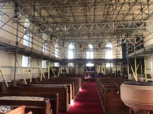 The church during renovations March 2026